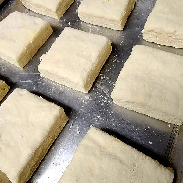 Biscuits cut and ready to bake Biscuits cut and ready to bake